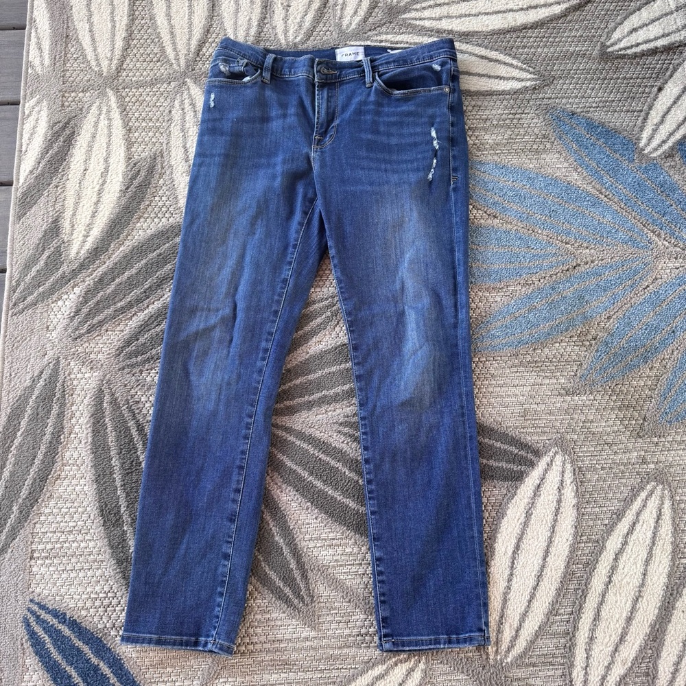 Frame Le Garcon Jeans Women’s 29 Blue Lupine Grind Distressed Tapered Leg Denim